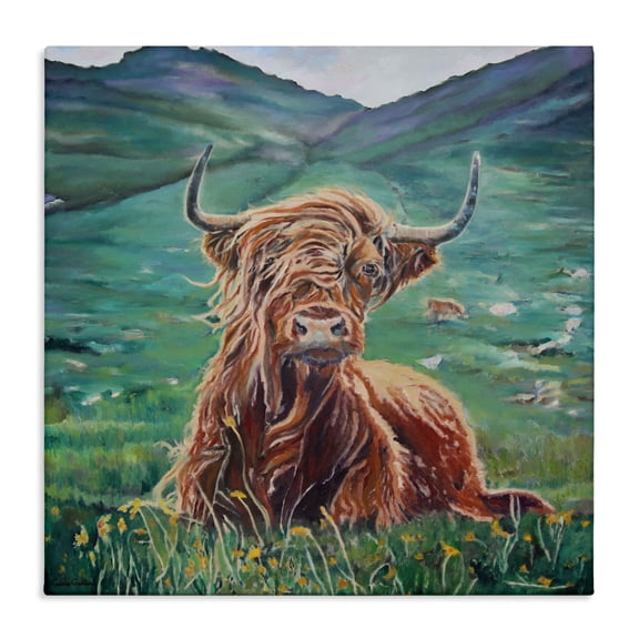 Stupell Industries Highland Cattle Windblown Canvas Wall Art design by Carrie Goller, 17 x 17