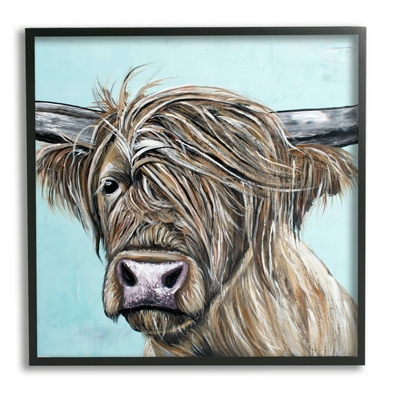 Stupell Industries Highland Cattle Windblown Hair Animals & Insects Painting Black Framed Art Print Wall Art