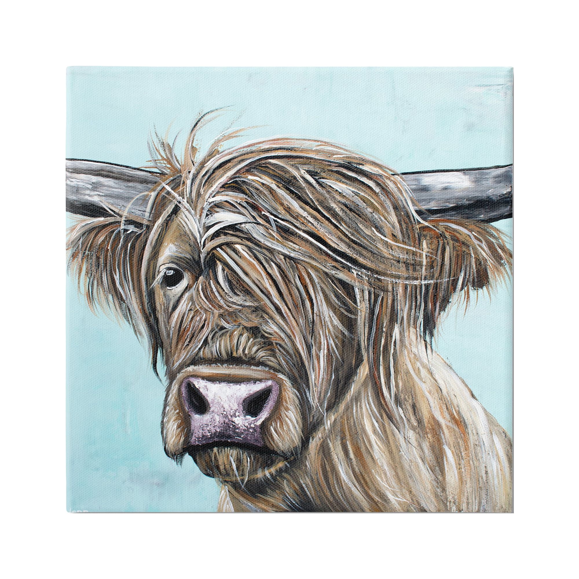 Stupell Industries Highland Cattle Windblown Hair Animals & Insects Painting Gallery Wrapped Canvas Print Wall Art