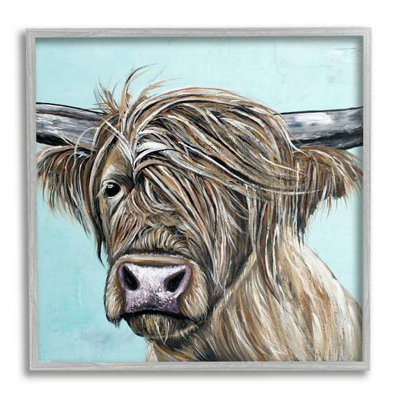 Stupell Industries Highland Cattle Windblown Hair Animals & Insects Painting Gray Framed Art Print Wall Art