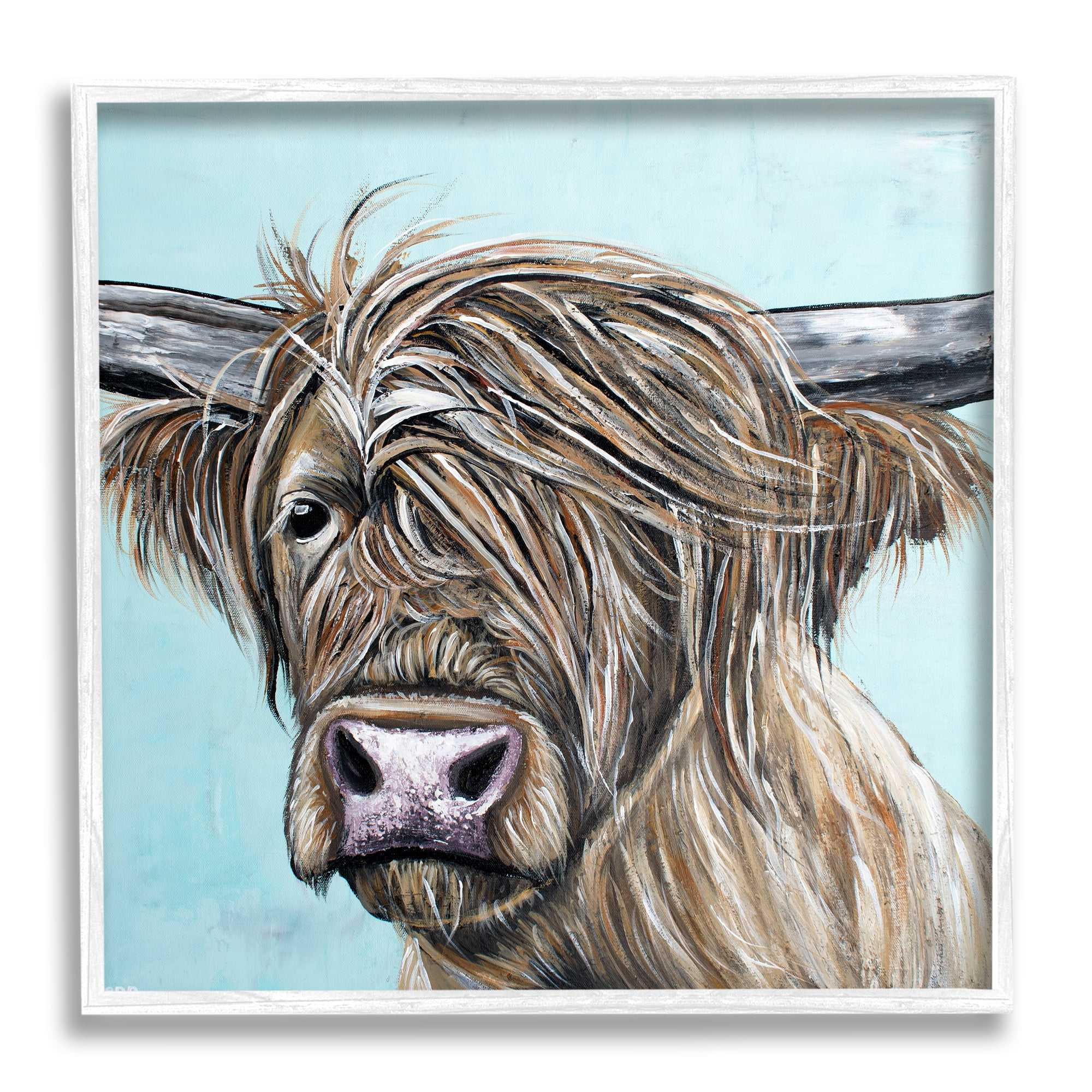 Stupell Industries Highland Cattle Windblown Hair Animals & Insects Painting White Framed Art Print Wall Art