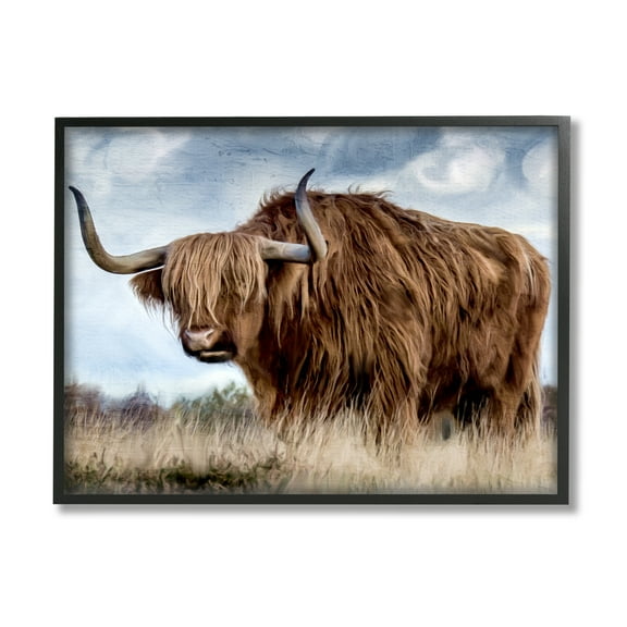Stupell Industries Highland Cattle in Field Animals & Insects Painting Black Framed Art Print Wall Art, 14 x 11