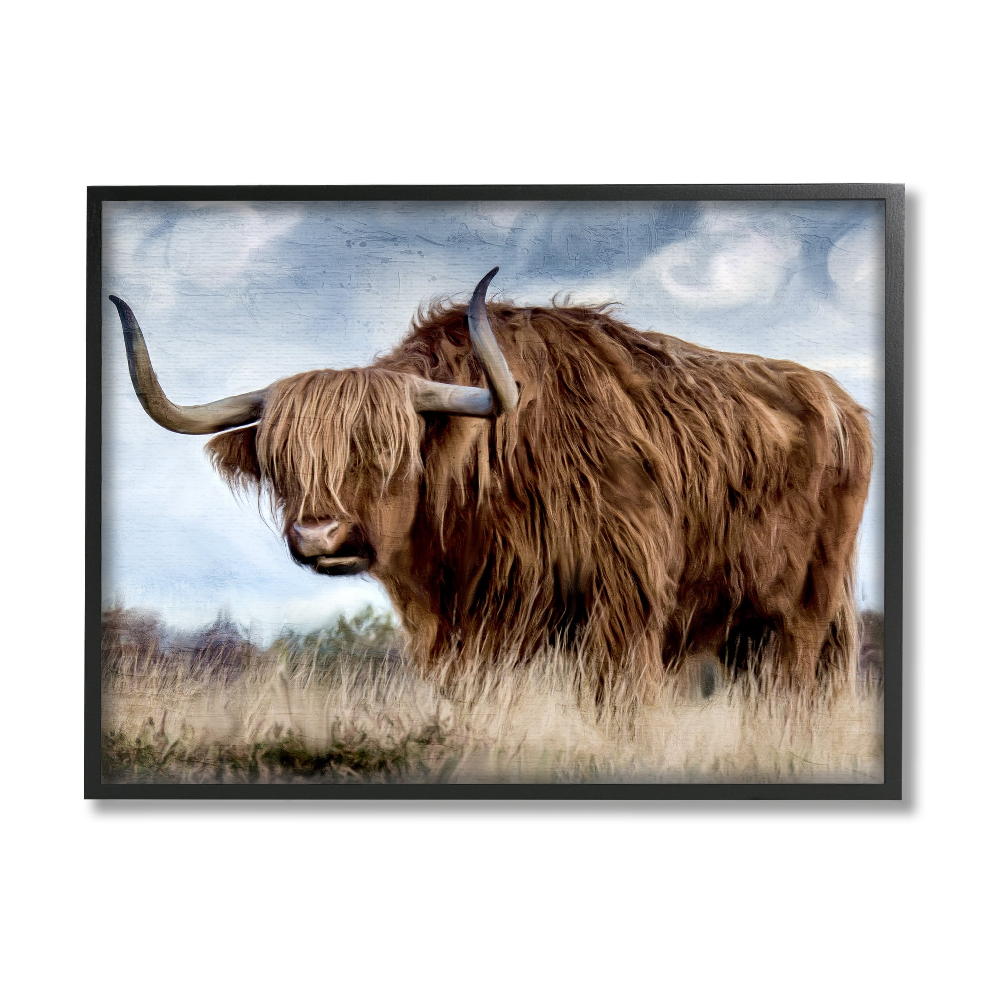Stupell Industries Highland Cattle in Field Animals & Insects Painting Black Framed Art Print Wall Art, 30 x 24