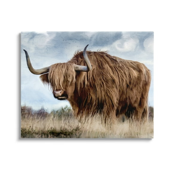 Stupell Industries Highland Cattle in Field Animals & Insects Painting Gallery Wrapped Canvas Art Print Wall Art, 30 x 24