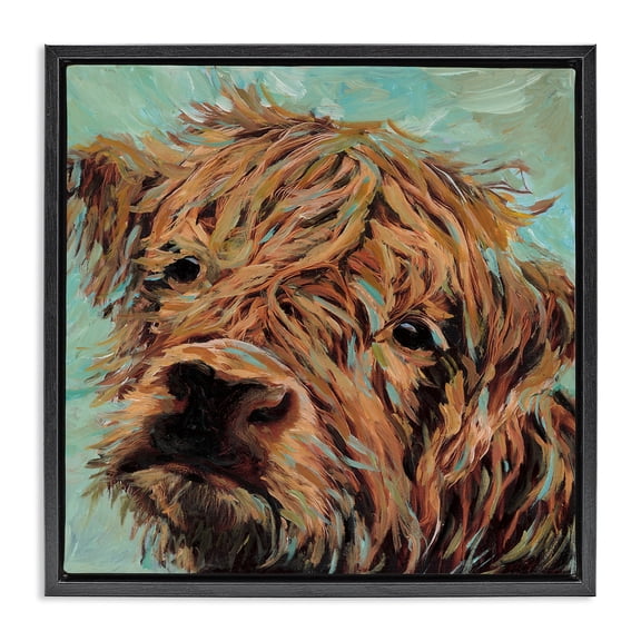 Stupell Industries Highland Cattle on Green Black Framed Floater Canvas Wall Art design by Wani Pasion, 18 x 18