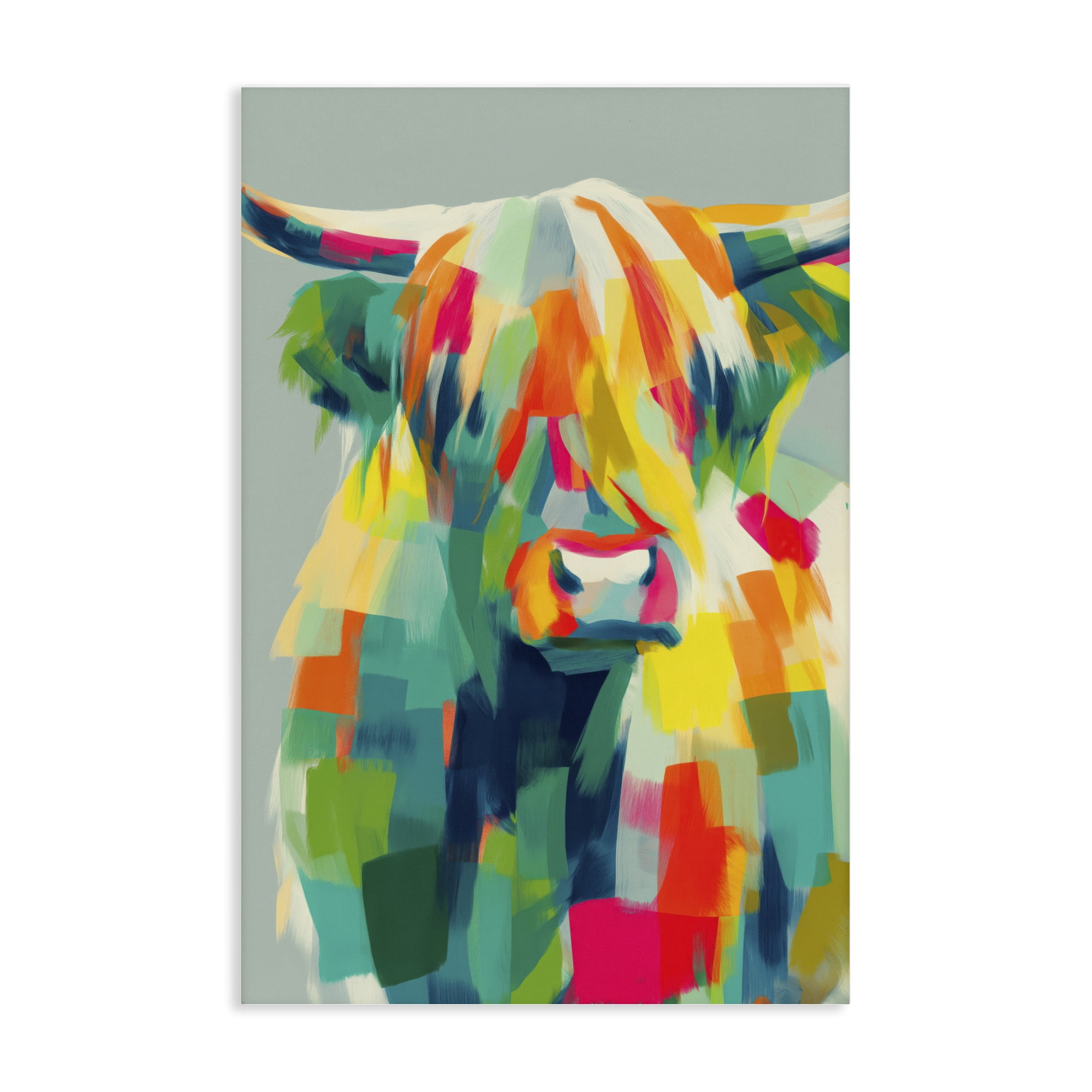 Stupell Industries Highland Cow Abstract Patchwork Canvas Wall Art, design by Chromatic Storm Studio