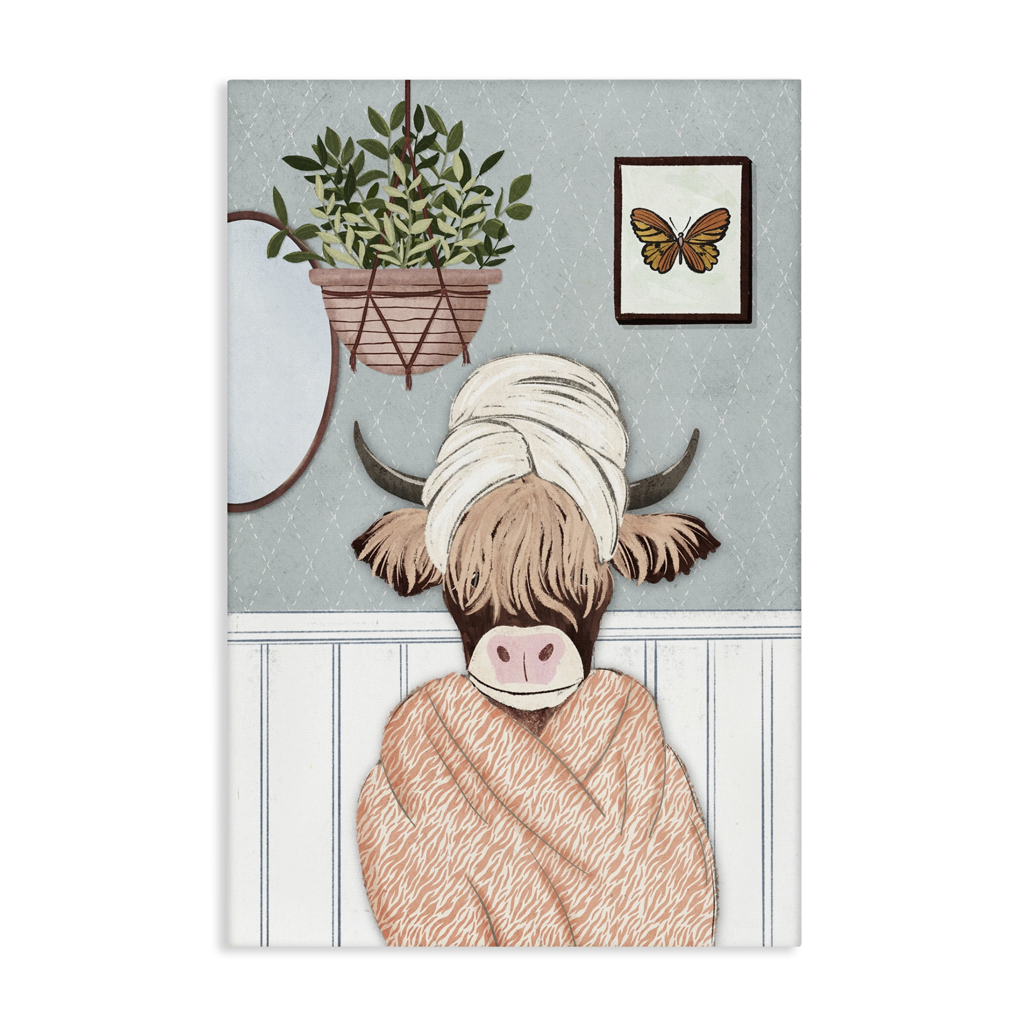 Stupell Industries Highland Cow Bathrobe Typography Painting Gallery Wrapped Canvas Art Print Wall Art, 16 x 24