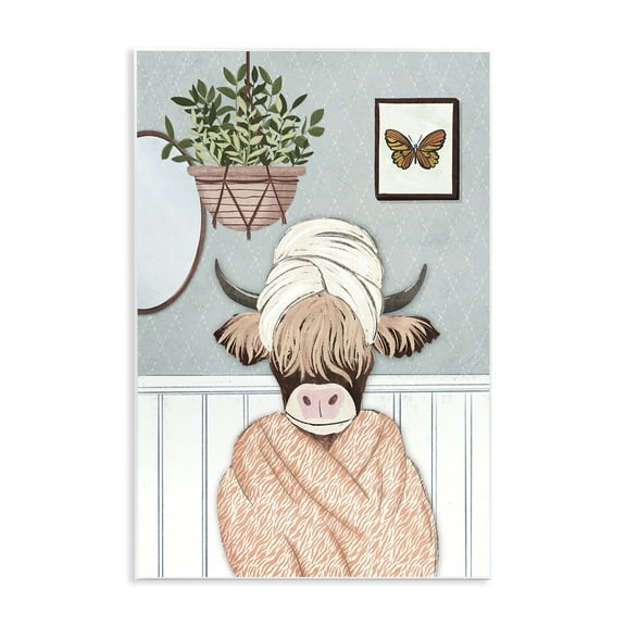 Stupell Industries Highland Cow Bathrobe Typography Painting Unframed Art Print Wall Art, 10 x 15