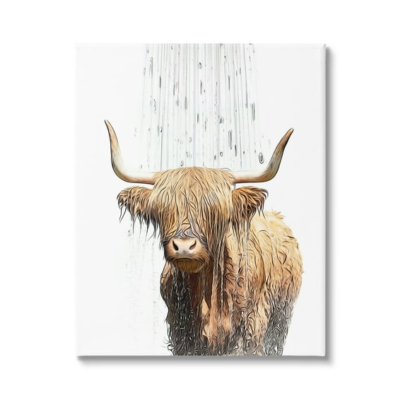 Stupell Industries Highland Cow Bathroom Splash Animals & Insects Painting Gallery Wrapped Canvas Art Print Wall Art, 36 x 48