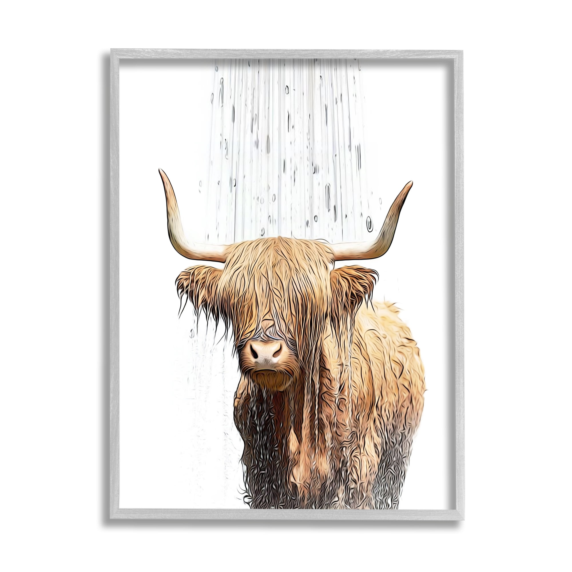Stupell Industries Highland Cow Bathroom Splash Animals & Insects Painting Gray Framed Art Print Wall Art, 24 x 30