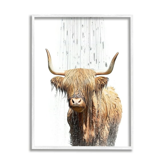 Stupell Industries Highland Cow Bathroom Splash Animals & Insects Painting White Framed Art Print Wall Art, 16 x 20