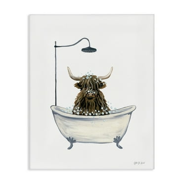 Stupell Industries Highland Cow Bathtub Typography Painting Gallery Wrapped Canvas Art Print Wall Art, 16 x 20
