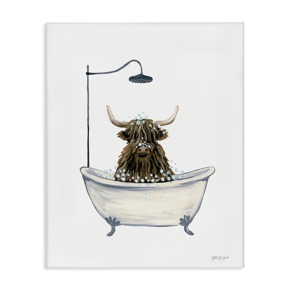 Stupell Industries Cottage Highland Cow Bathtub Canvas Art, 16 x 20, by Yvette St. Amant