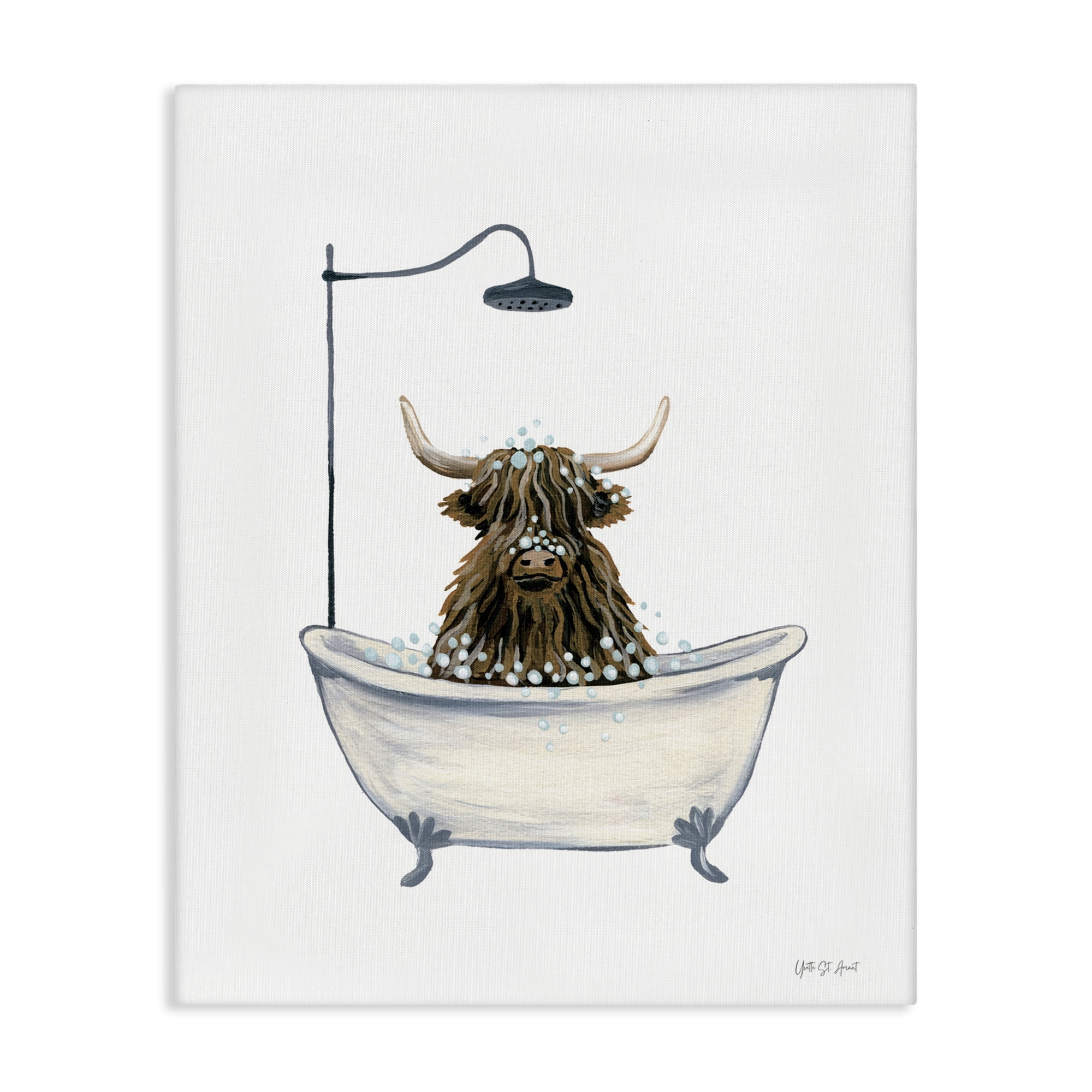 Stupell Industries Highland Cow Bathtub Typography Painting Gallery Wrapped Canvas Art Print Wall Art, 36 x 48