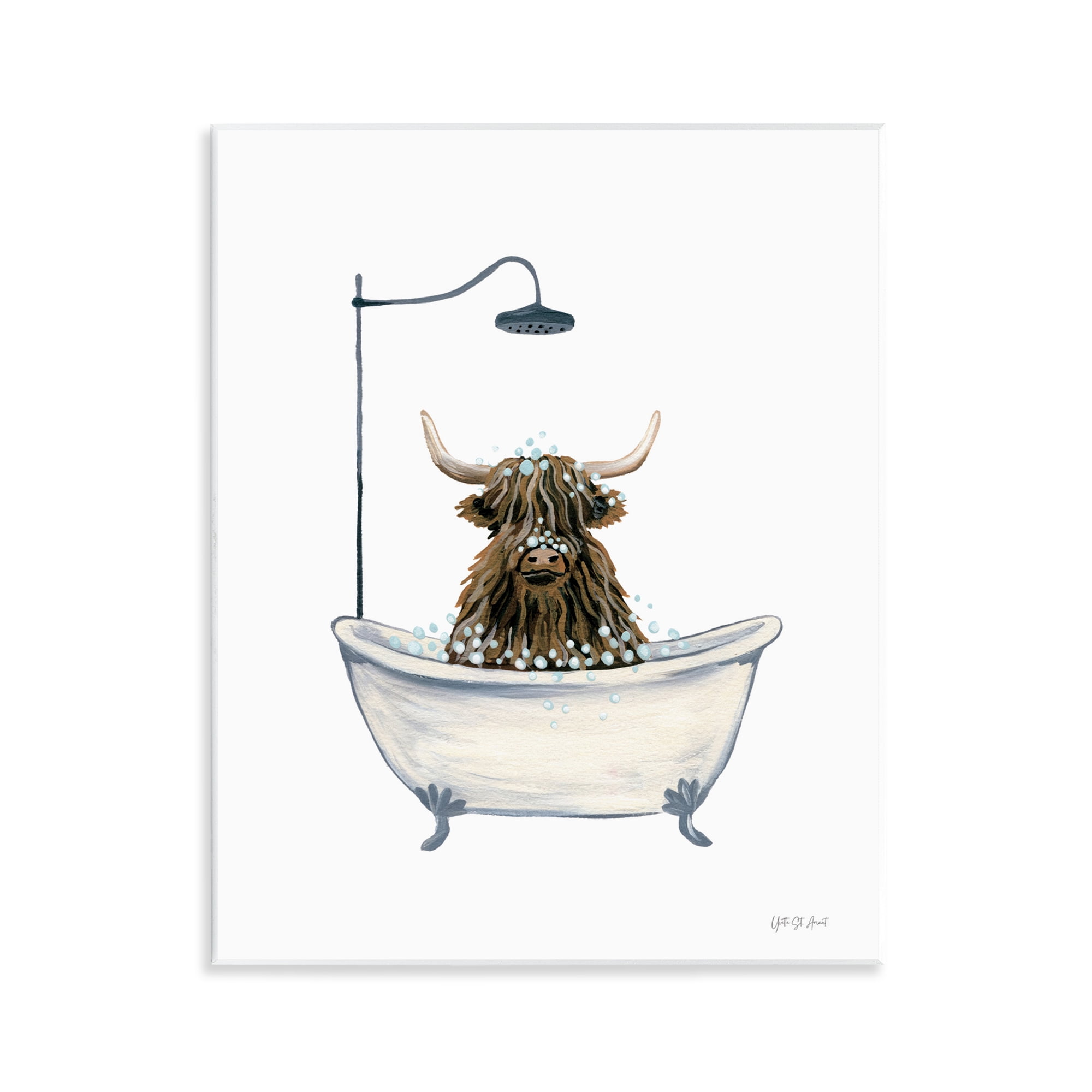 Stupell Industries Highland Cow Bathtub Typography Painting Unframed Art Print Wall Art, 11 x 14
