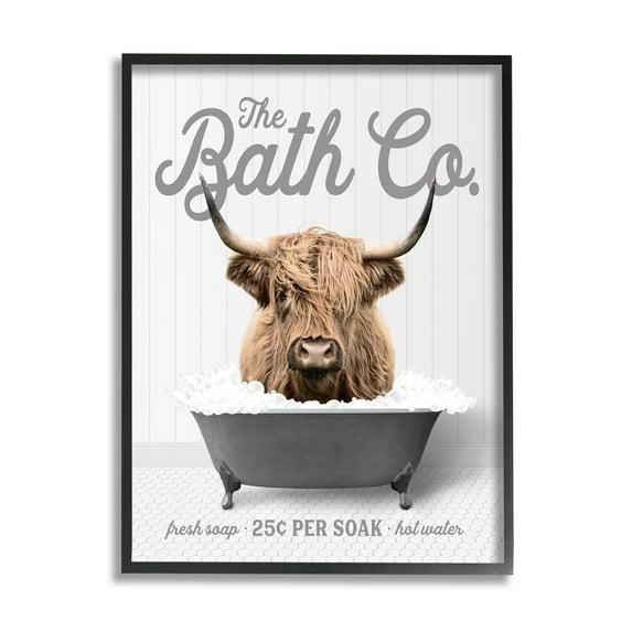 Stupell Industries Highland Cow Bubble Bath Animals & Insects Painting Black Framed Art Print Wall Art, 11 x 14