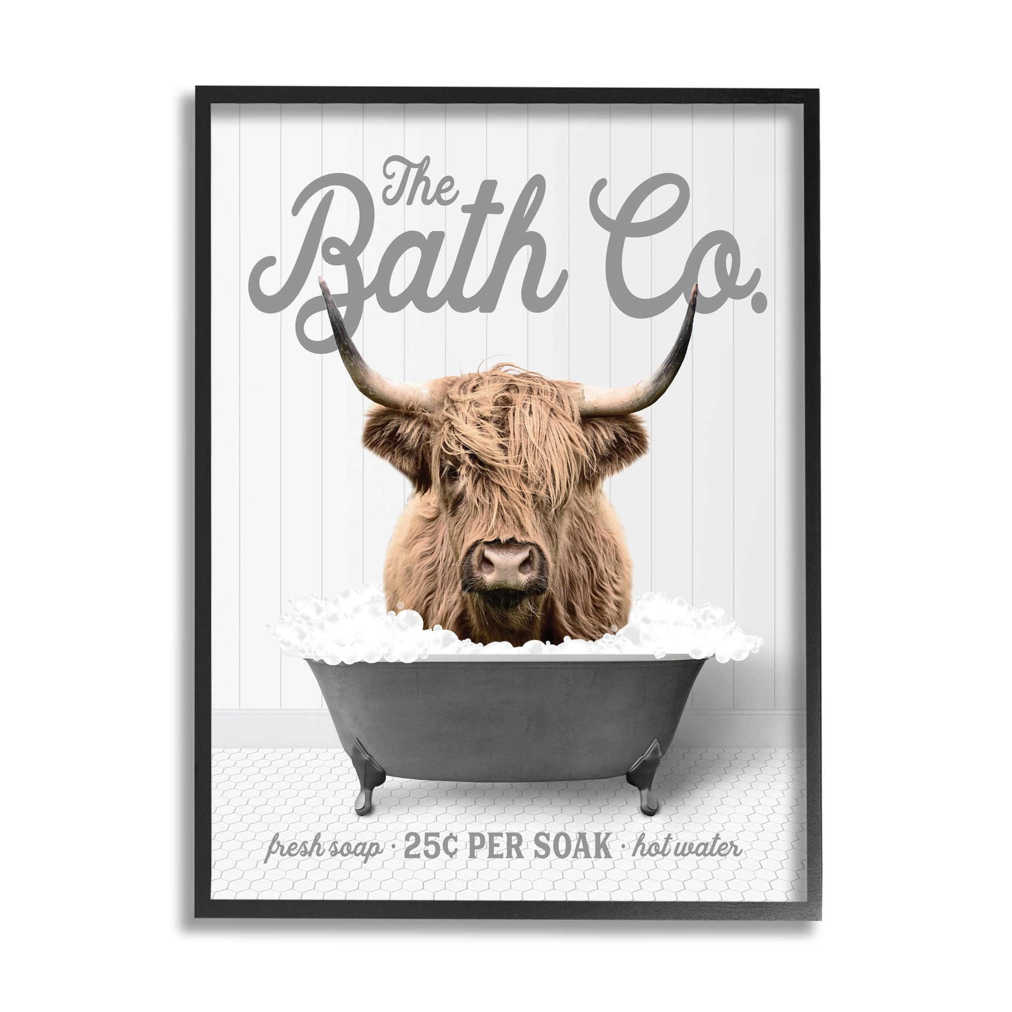 Stupell Industries Highland Cow Bubble Bath Animals & Insects Painting Black Framed Art Print Wall Art, 16 x 20
