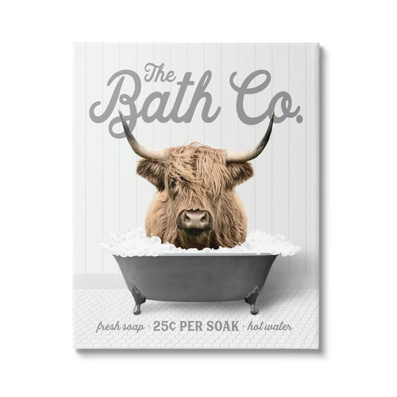 Stupell Industries Highland Cow Bubble Bath Animals & Insects Painting Gallery Wrapped Canvas Print Wall Art, 30 x 40