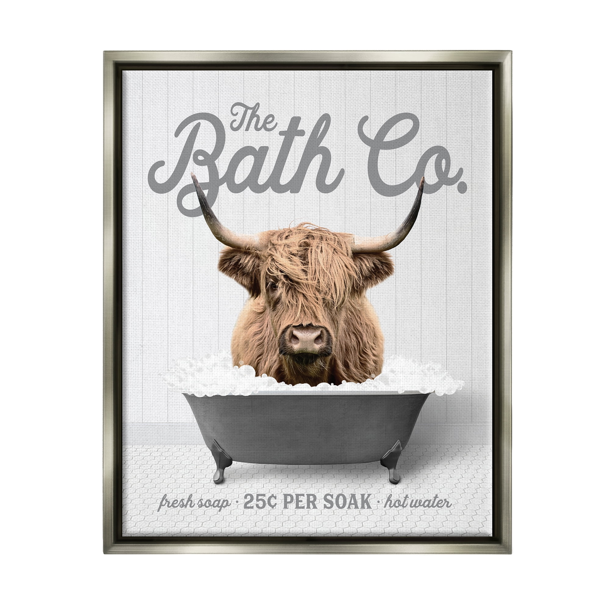 Stupell Industries Highland Cow Bubble Bath Animals & Insects Painting Gray Floater Framed Art Print Wall Art, 25 x 31