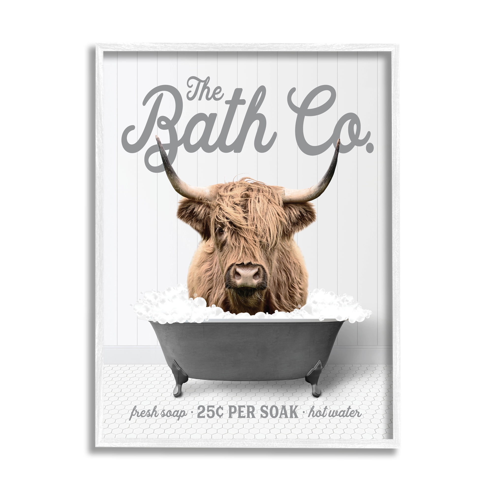 Stupell Industries Highland Cow Bubble Bath Animals & Insects Painting White Framed Art Print Wall Art, 16 x 20