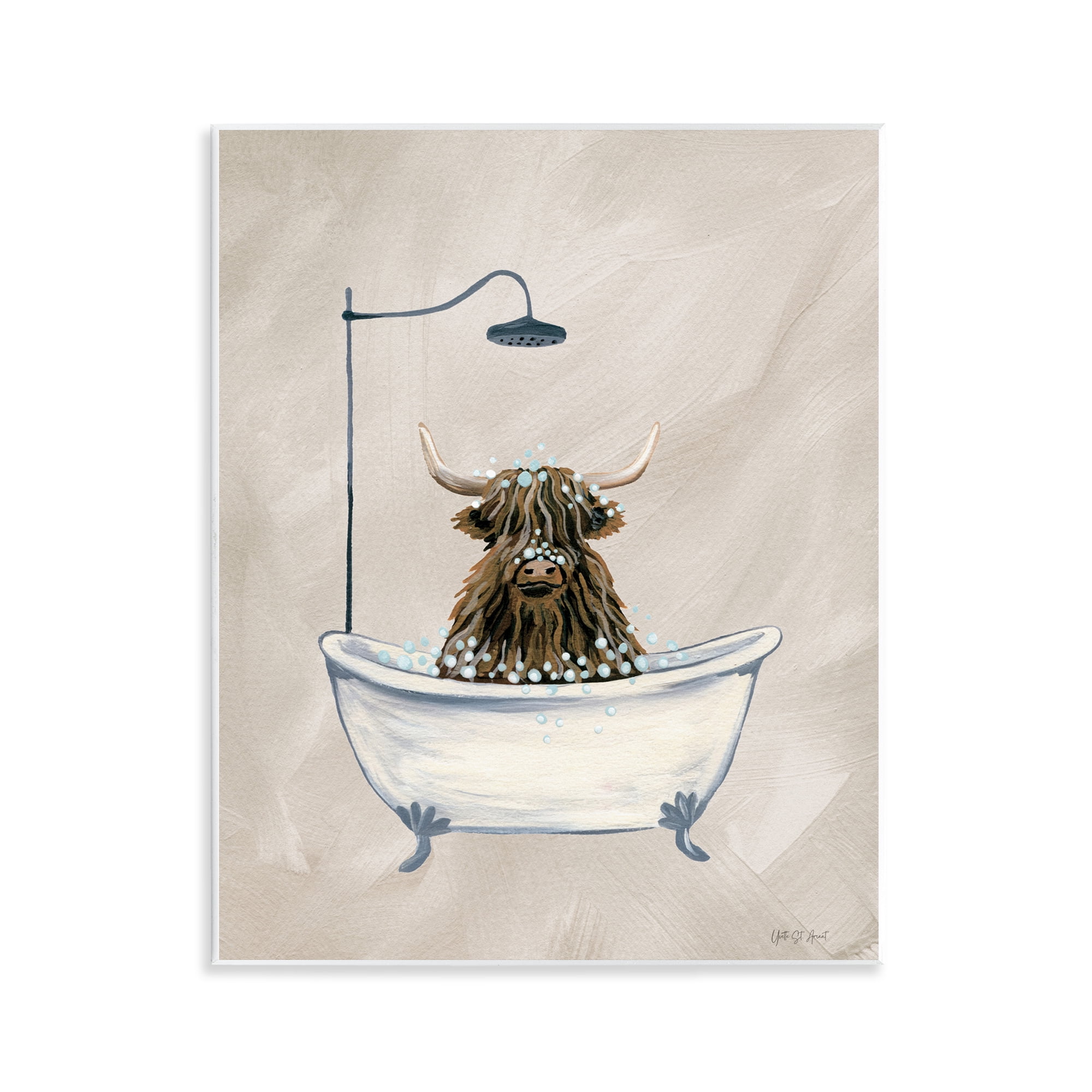 Stupell Industries Highland Cow Bubble Bath Typography Painting Unframed Art Print Wall Art, 11 x 14