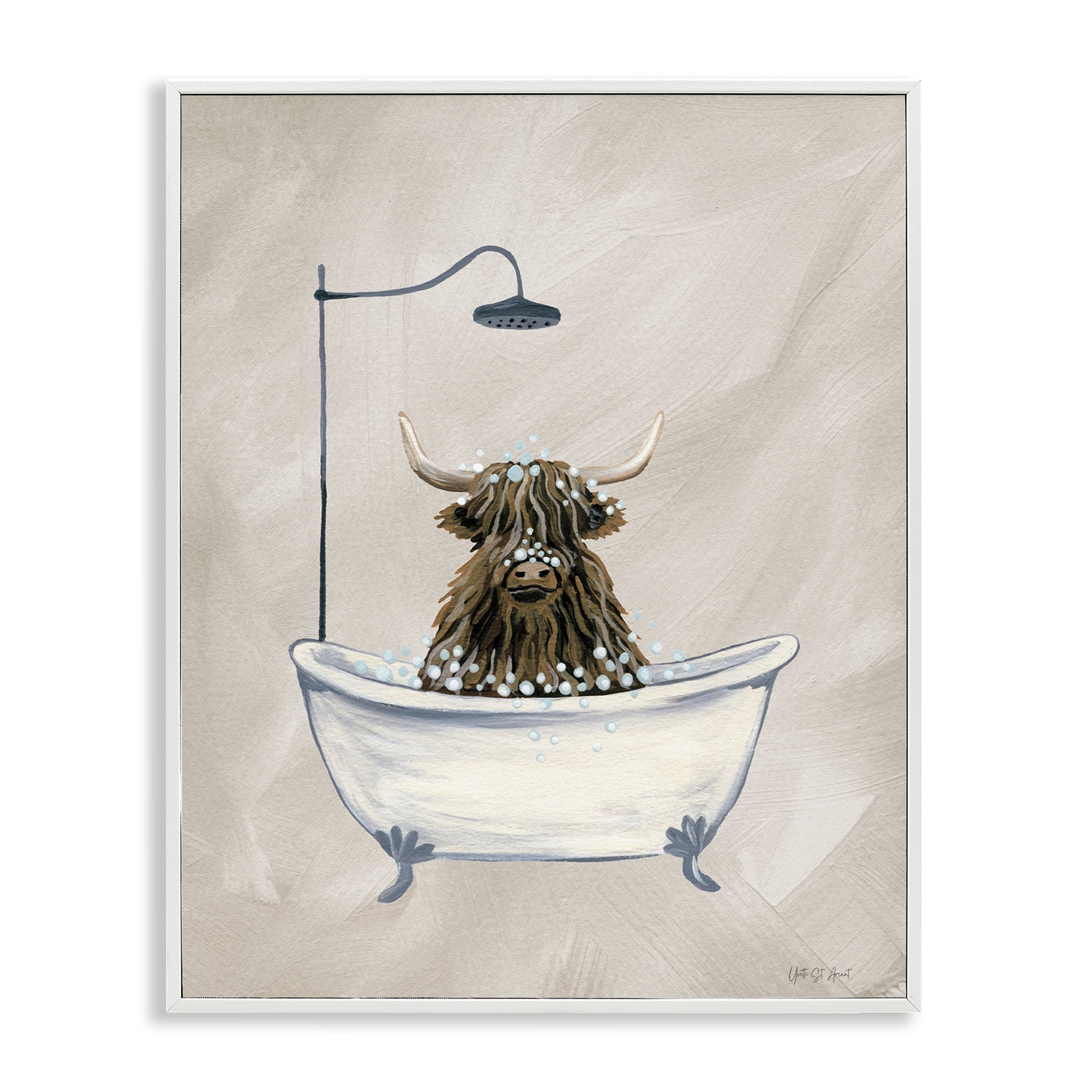 Stupell Industries Highland Cow Bubble Bath Typography Painting White Framed Art Print Wall Art, 11 x 14