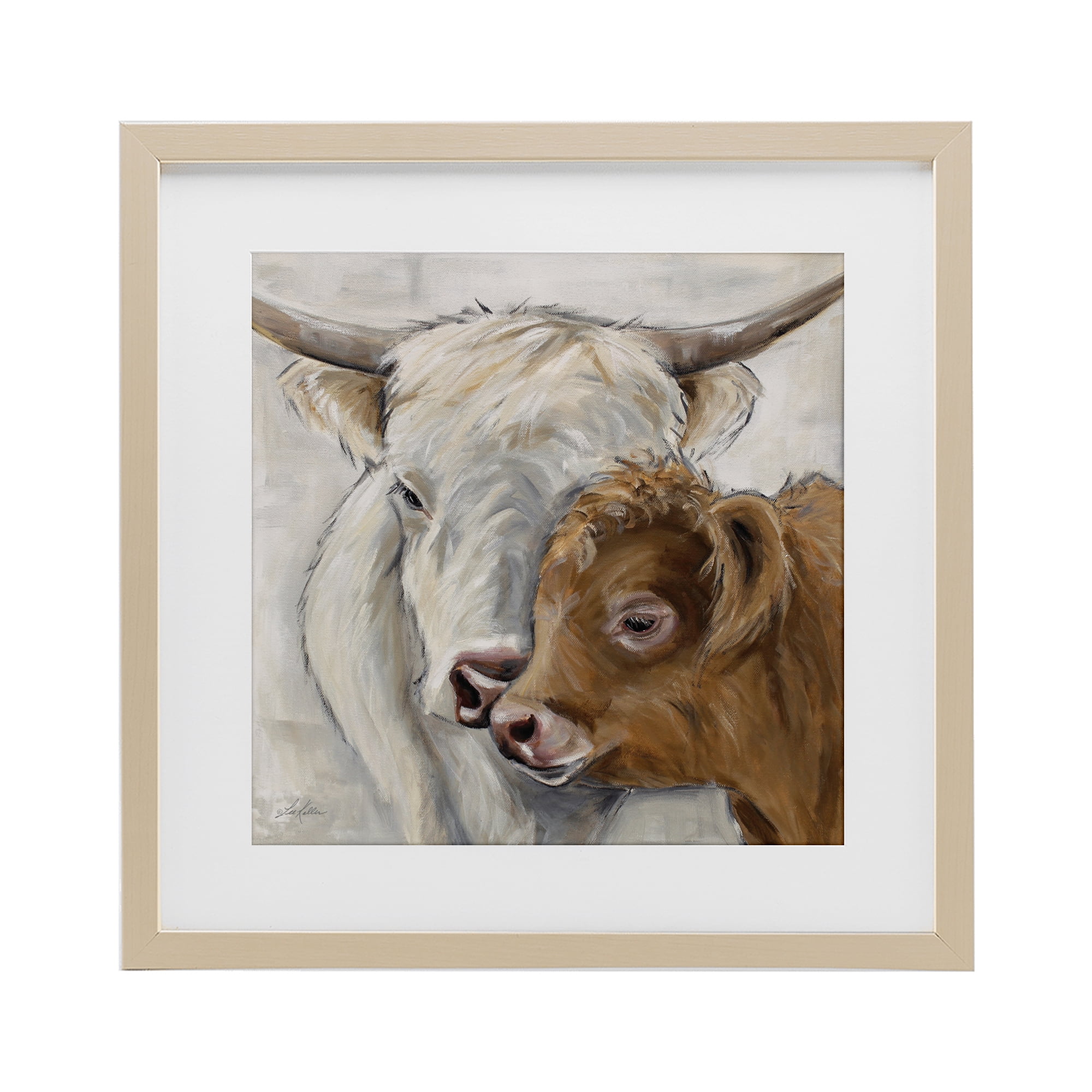 Stupell Industries Highland Cow & Calf Contrasts Birch Framed Print Under Glass, design by Lee Keller