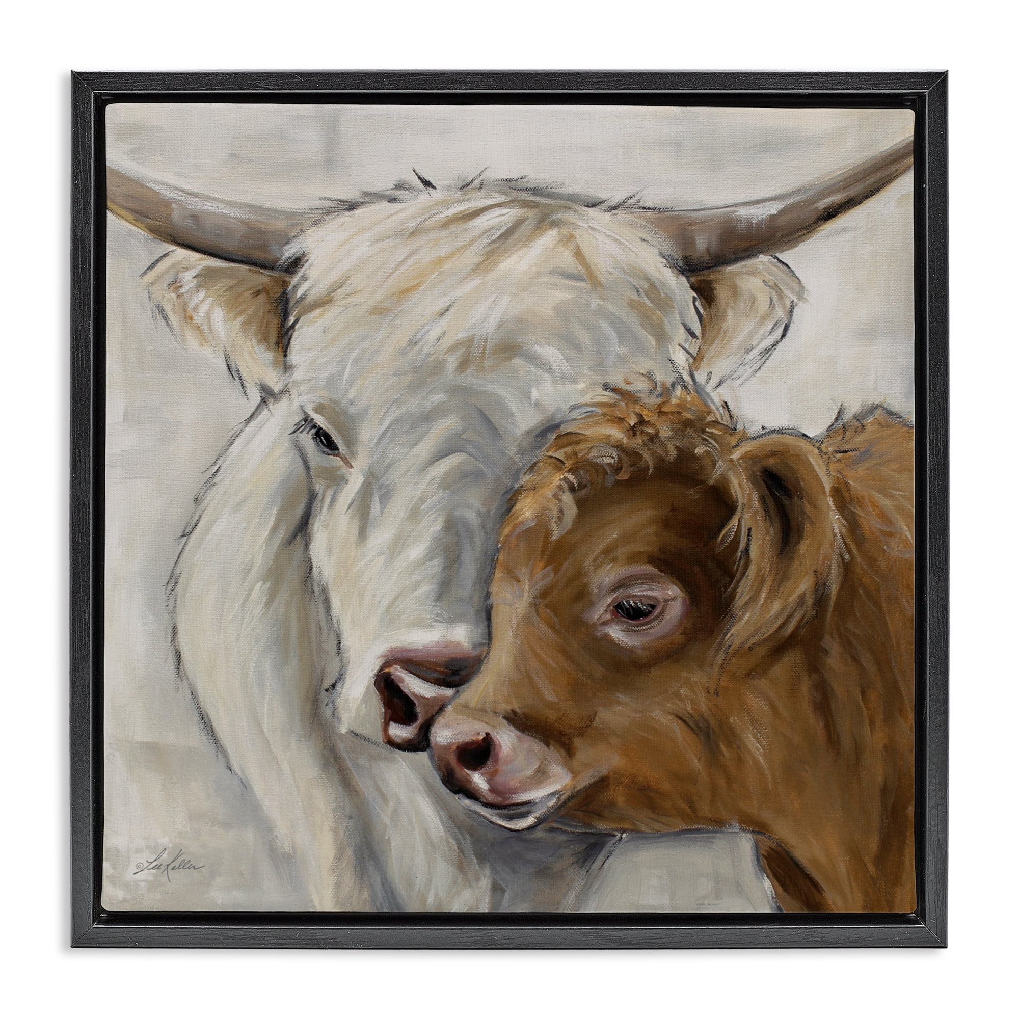 Stupell Industries Highland Cow & Calf Contrasts Black Framed Floater Canvas Wall Art, design by Lee Keller