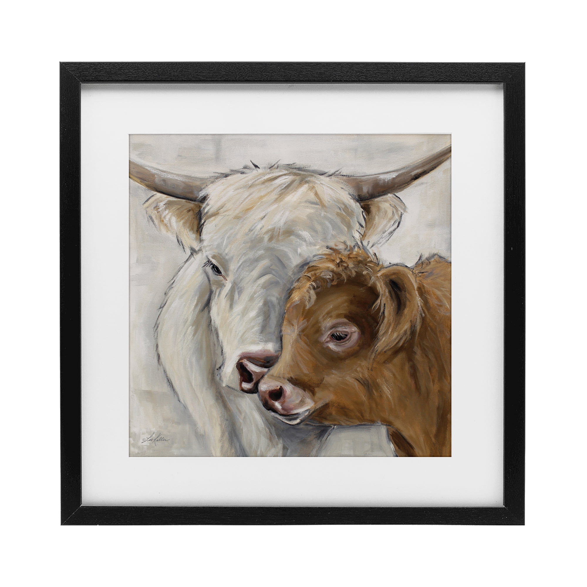 Stupell Industries Highland Cow & Calf Contrasts Black Framed Print Under Glass, design by Lee Keller