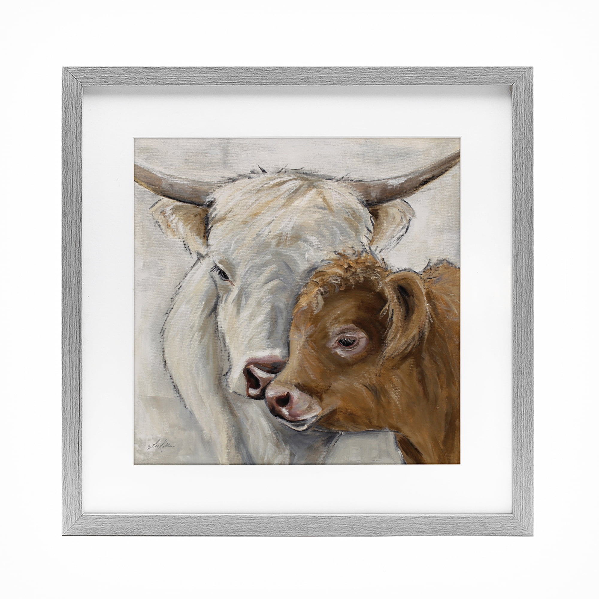 Stupell Industries Highland Cow & Calf Contrasts Gray Framed Print Under Glass, design by Lee Keller