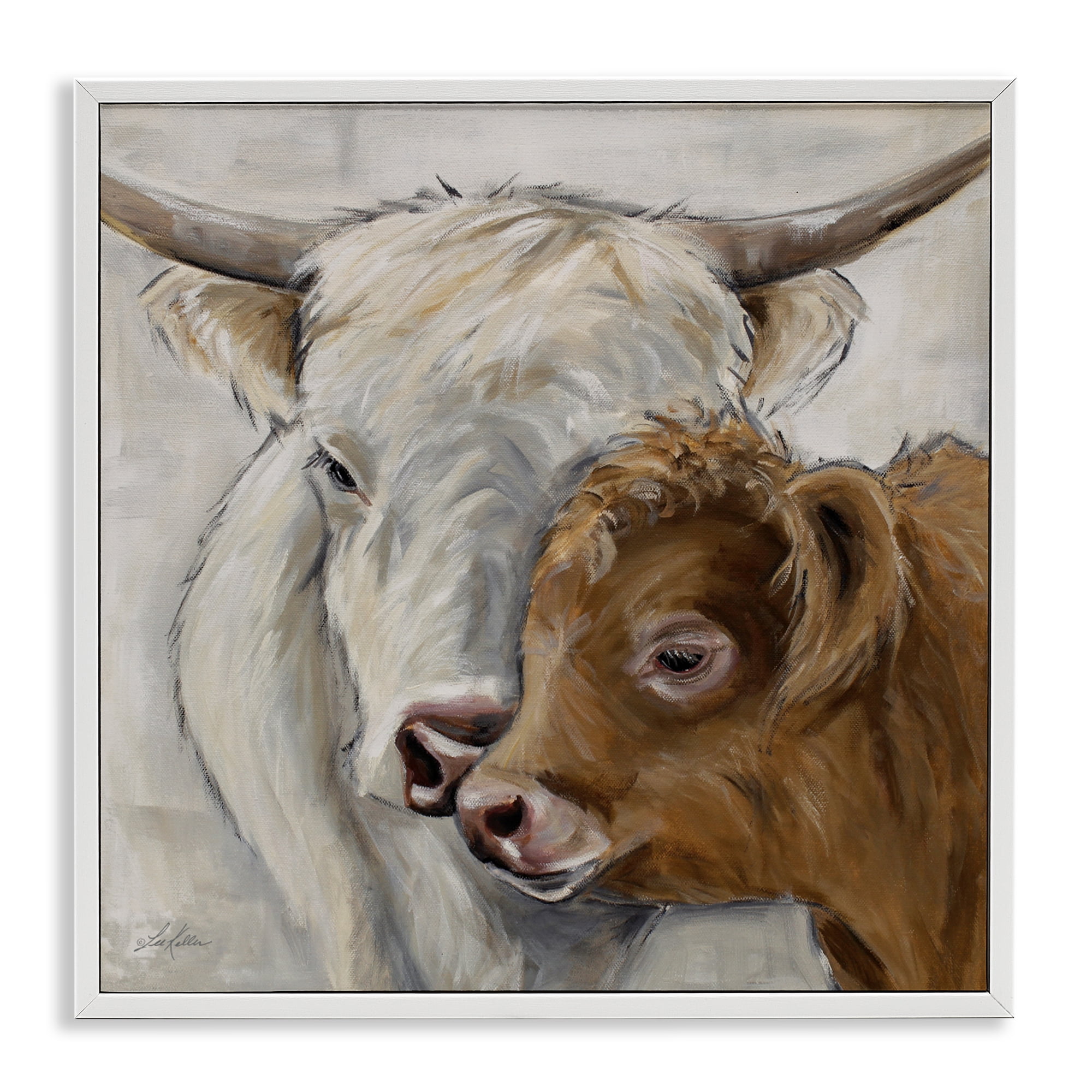 Stupell Industries Highland Cow & Calf Contrasts White Framed Giclee Art, design by Lee Keller