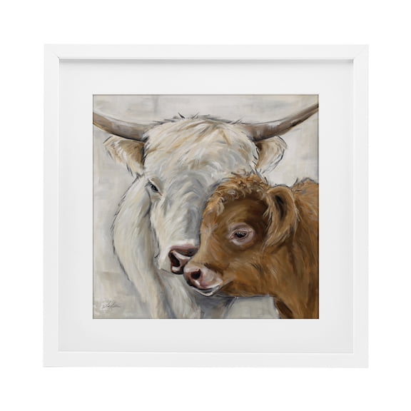 Stupell Industries Highland Cow & Calf Contrasts White Framed Print Under Glass, design by Lee Keller