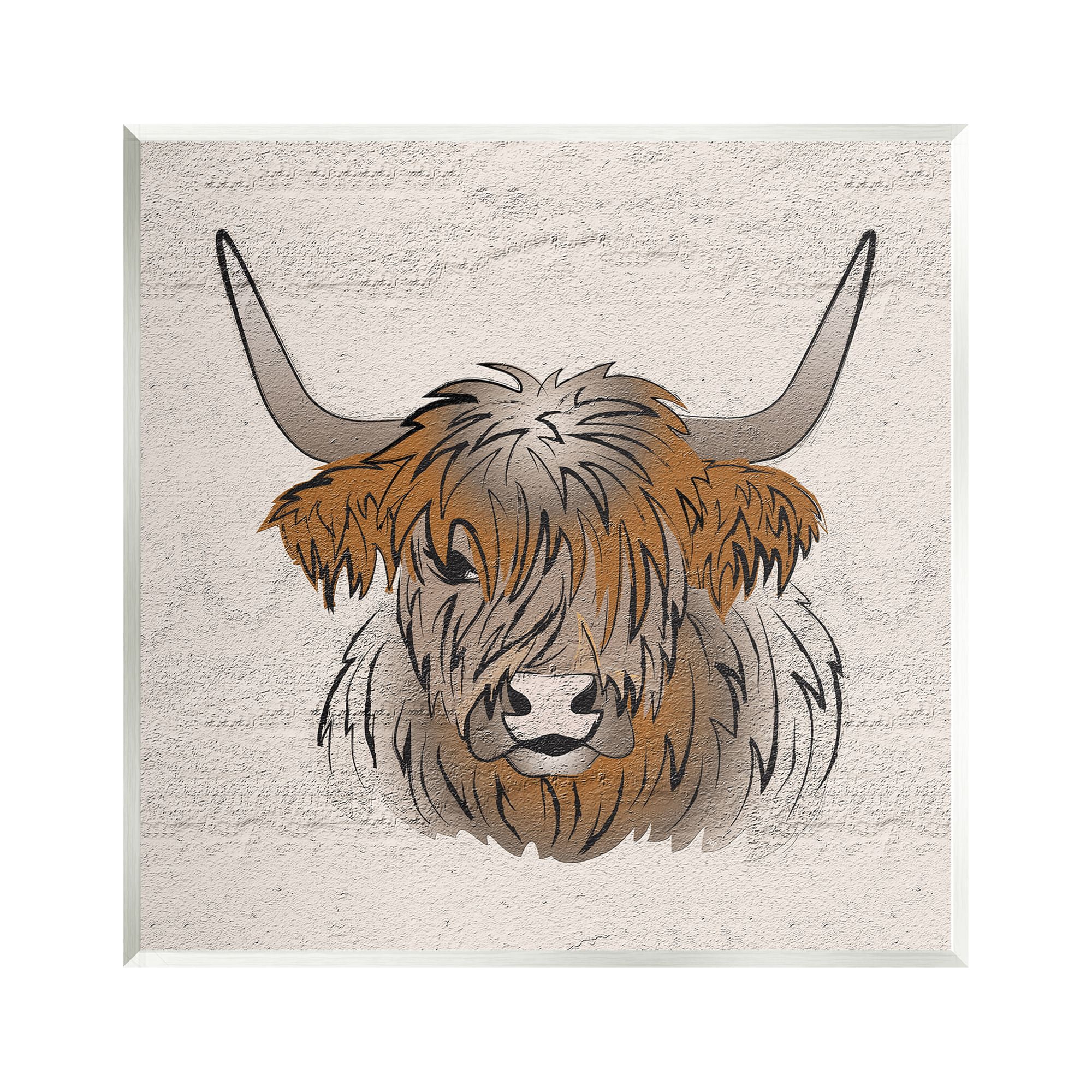 Stupell Industries Highland Cow Drawing Animals & Insects Painting Unframed Art Print Wall Art, 12 x 12