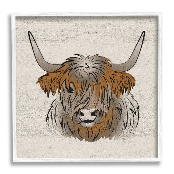 Stupell Industries Highland Cow Drawing Animals & Insects Painting White Framed Art Print Wall Art, 17 x 17