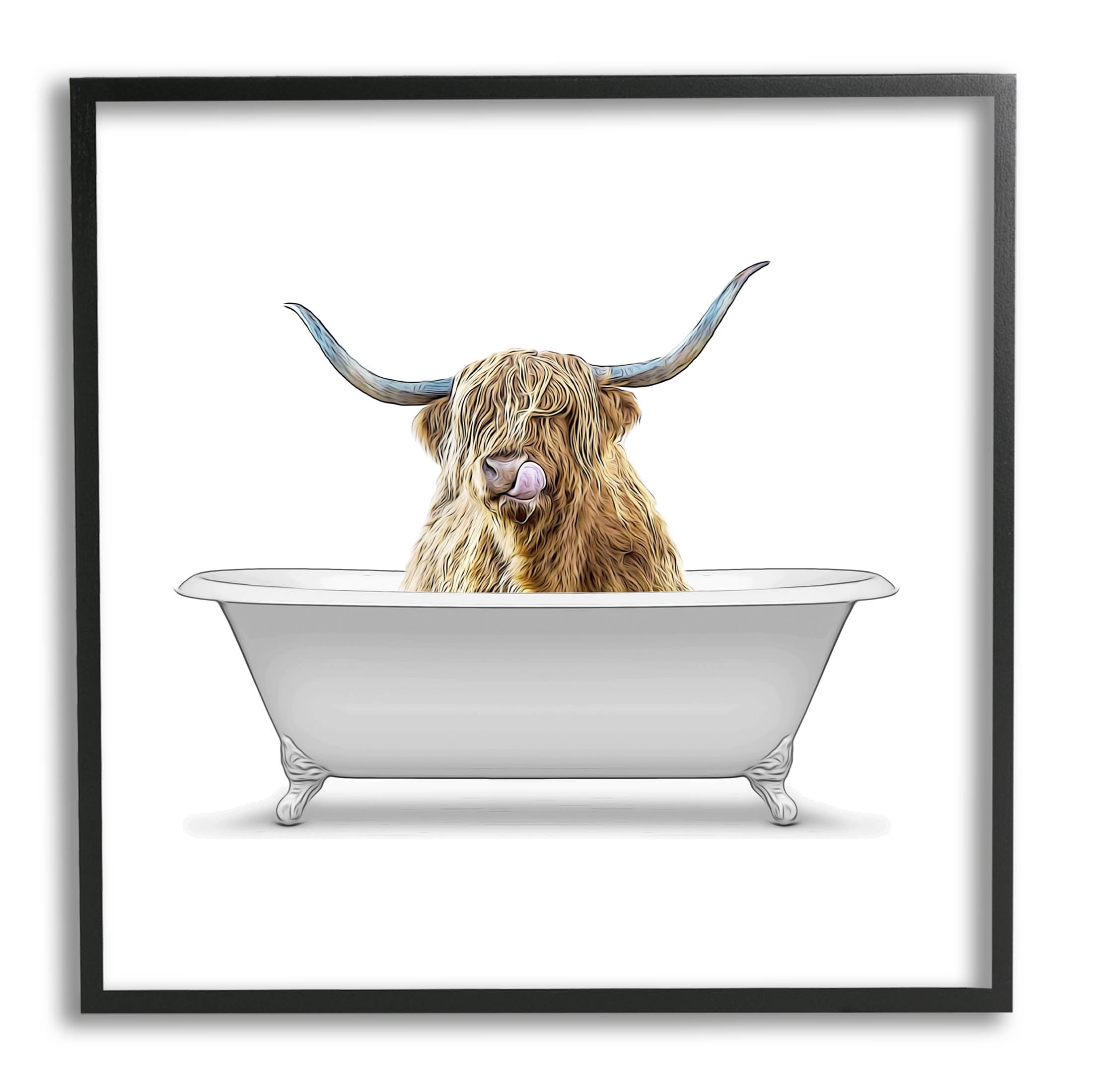 Stupell Industries Highland Cow Farmhouse Bathroom Graphic Art Black Framed Art Print Wall Art, Design by Annalisa Latella