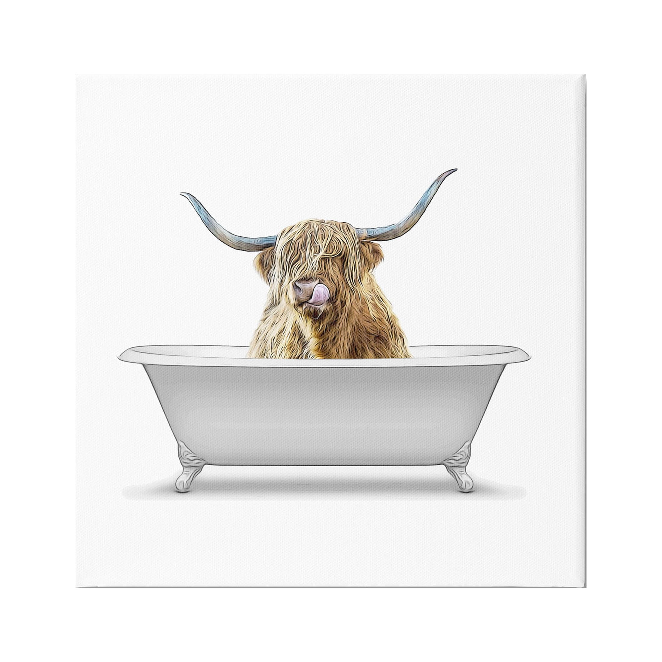 Stupell Industries Highland Cow Farmhouse Bathroom Graphic Art Gallery Wrapped Canvas Print Wall Art, Design by Annalisa Latella
