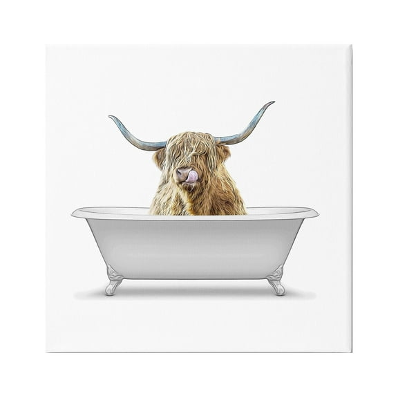 Stupell Industries Highland Cow Farmhouse Bathroom Graphic Art Gallery Wrapped Canvas Print Wall Art, Design by Annalisa Latella