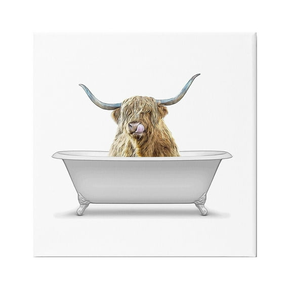Stupell Industries Highland Cow Farmhouse Bathroom Graphic Art Gallery Wrapped Canvas Print Wall Art, Design by Annalisa Latella