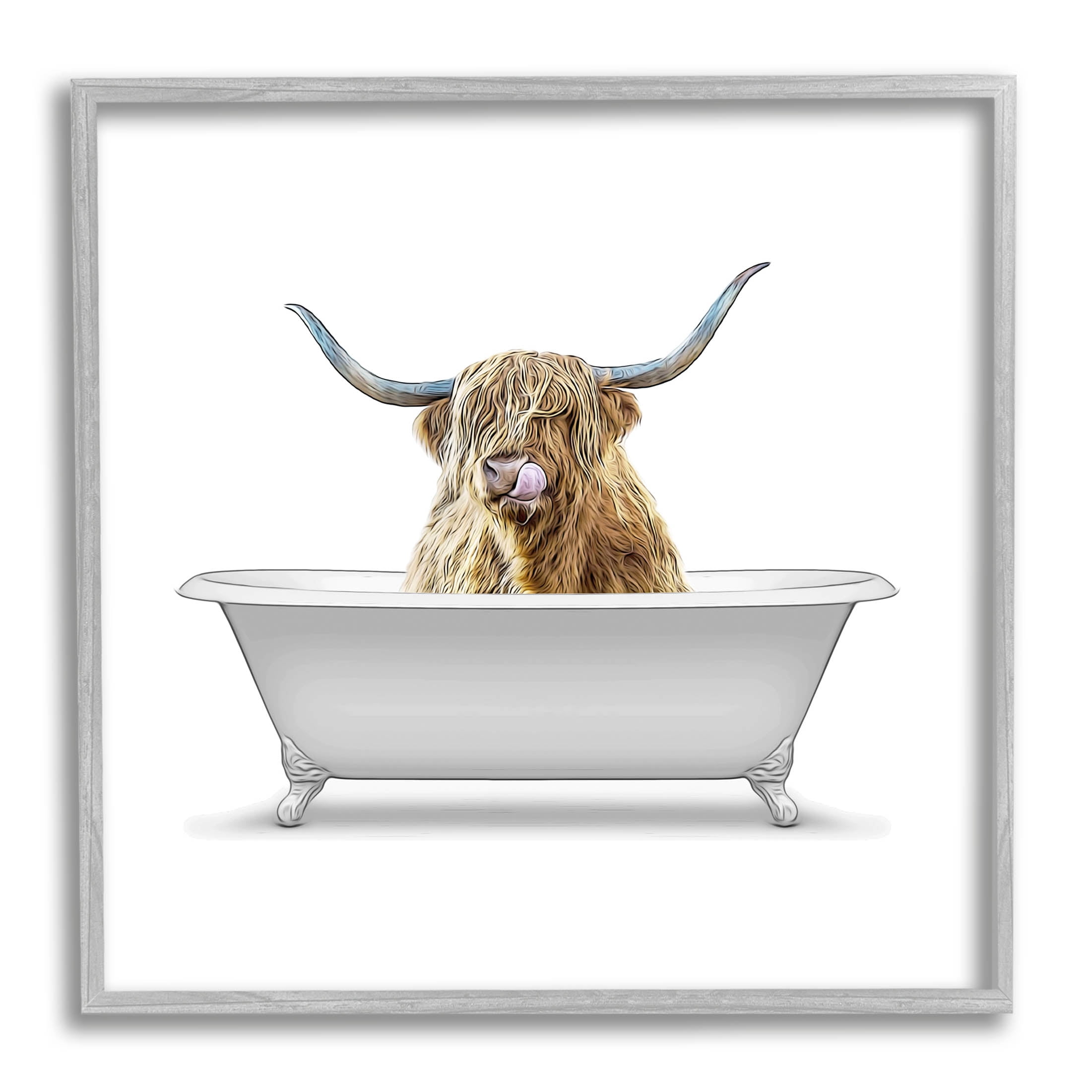 Stupell Industries Highland Cow Farmhouse Bathroom Graphic Art Gray Framed Art Print Wall Art, Design by Annalisa Latella