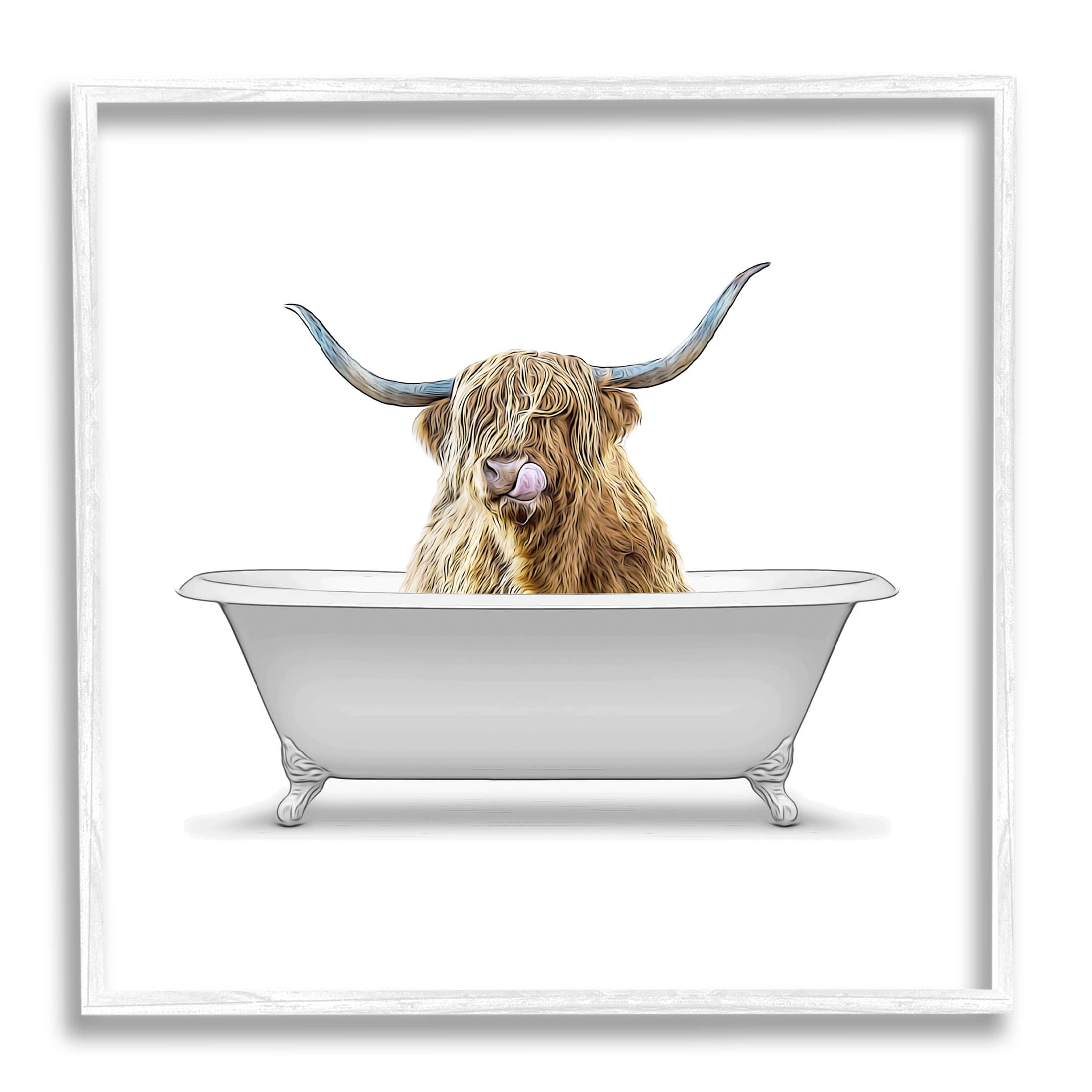 Stupell Industries Highland Cow Farmhouse Bathroom Graphic Art White Framed Art Print Wall Art, Design by Annalisa Latella