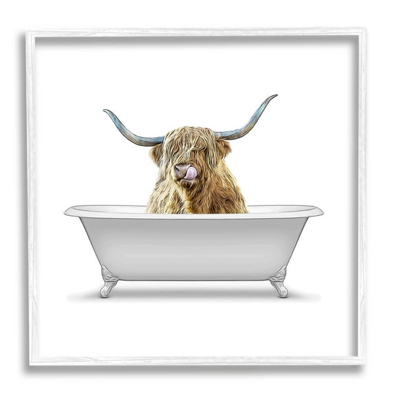 Stupell Industries Highland Cow Farmhouse Bathroom Graphic Art White Framed Art Print Wall Art, Design by Annalisa Latella