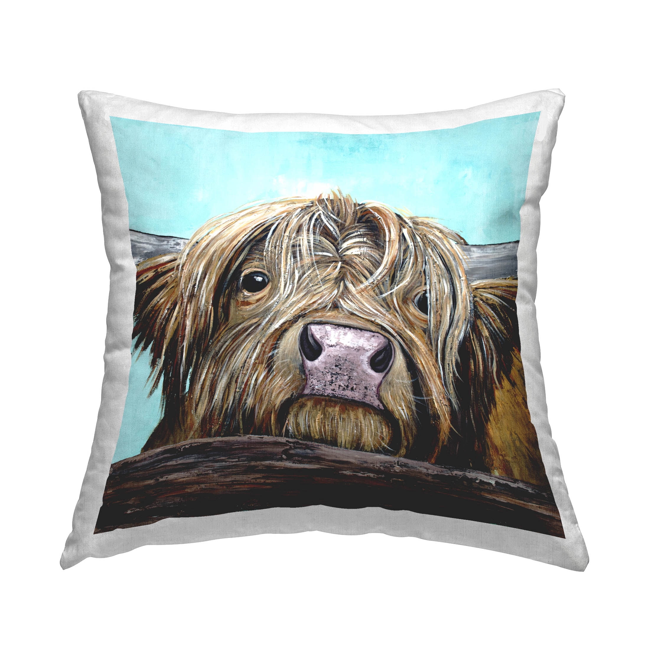Stupell Industries Highland Cow Gazing Farm Animal Printed Throw Pillow Design by Jen Seeley