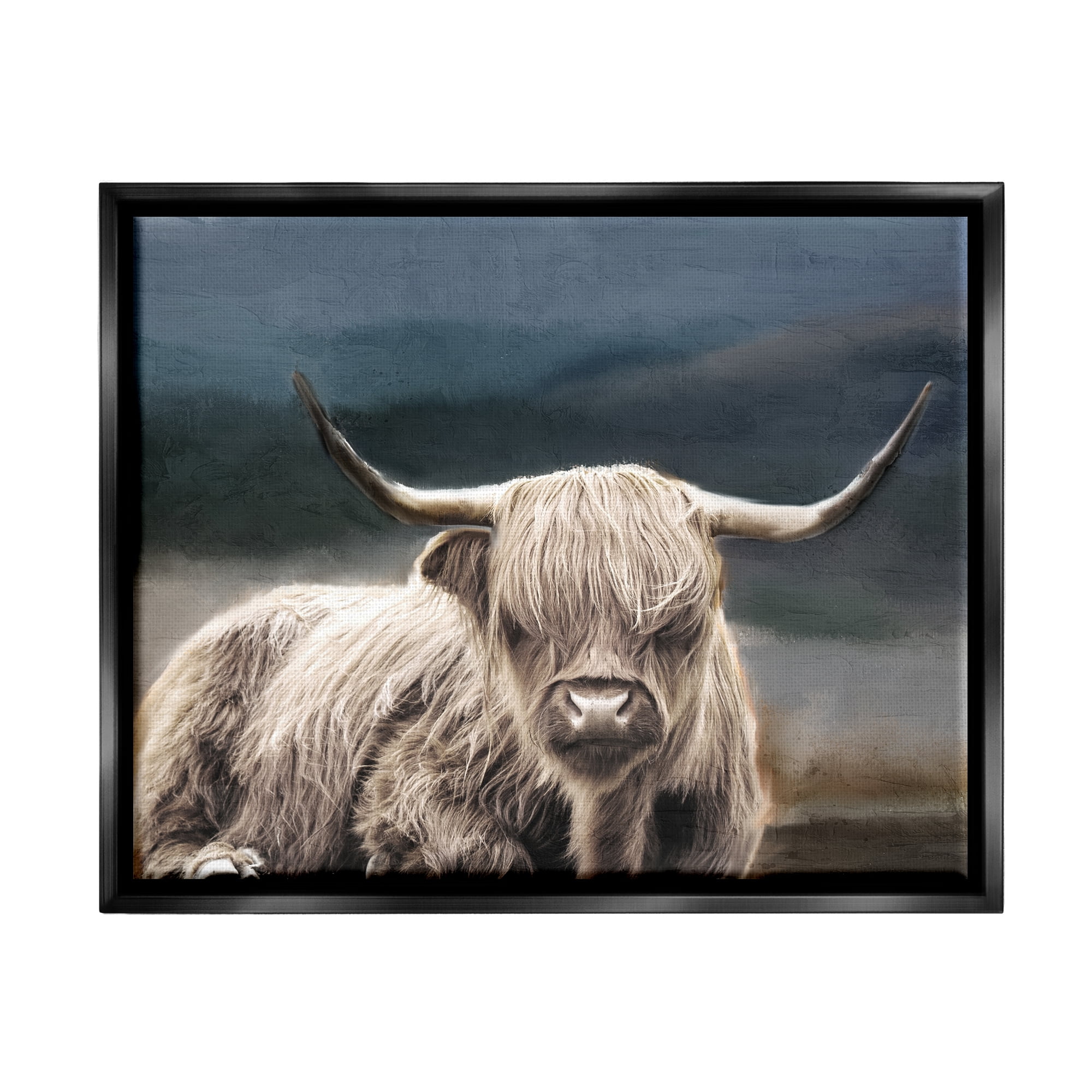Stupell Industries Highland Cow Portrait Animals & Insects Painting Black Floater Framed Canvas Art Print Wall Art, 31 x 25
