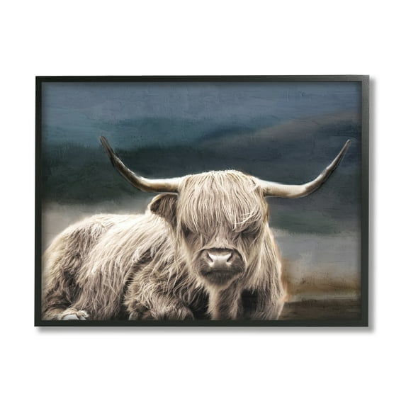 Stupell Industries Highland Cow Portrait Animals & Insects Painting Black Framed Art Print Wall Art, 30 x 24