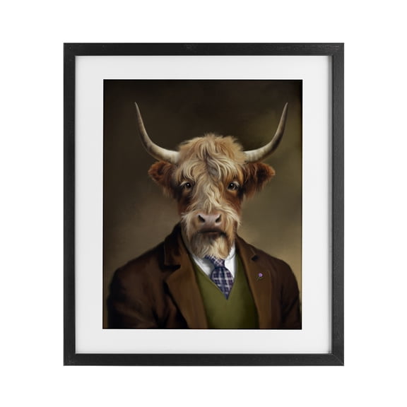 Stupell Industries Highland Cow Scottish Gentleman Black Framed Print Under Glass design by Matthew Piotrowicz, 16 x 13