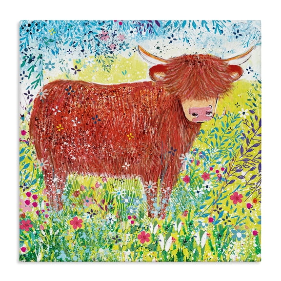 Highland Cow Whimsical Dapples Canvas Art, 30 x 30, Made In USA