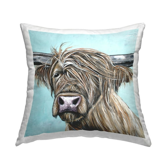 Stupell Industries Highland Cow Windblown Hair Square Decorative Printed Throw Pillow, 18 x 18,