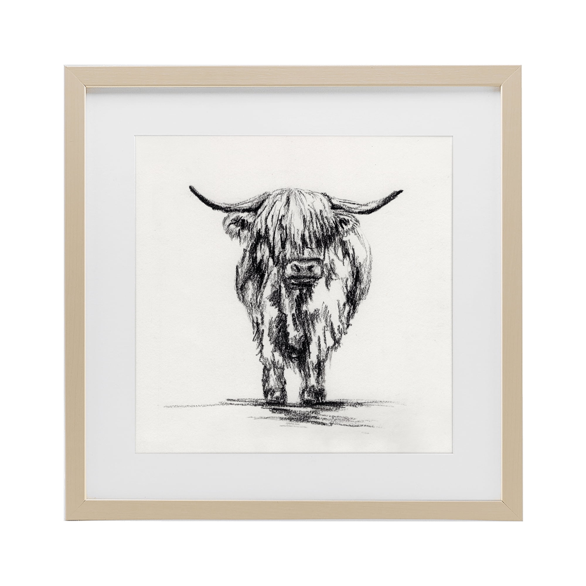 Stupell Industries Highland Cow in Charcoal Birch Framed Print Under Glass, design by Leah Noel Art