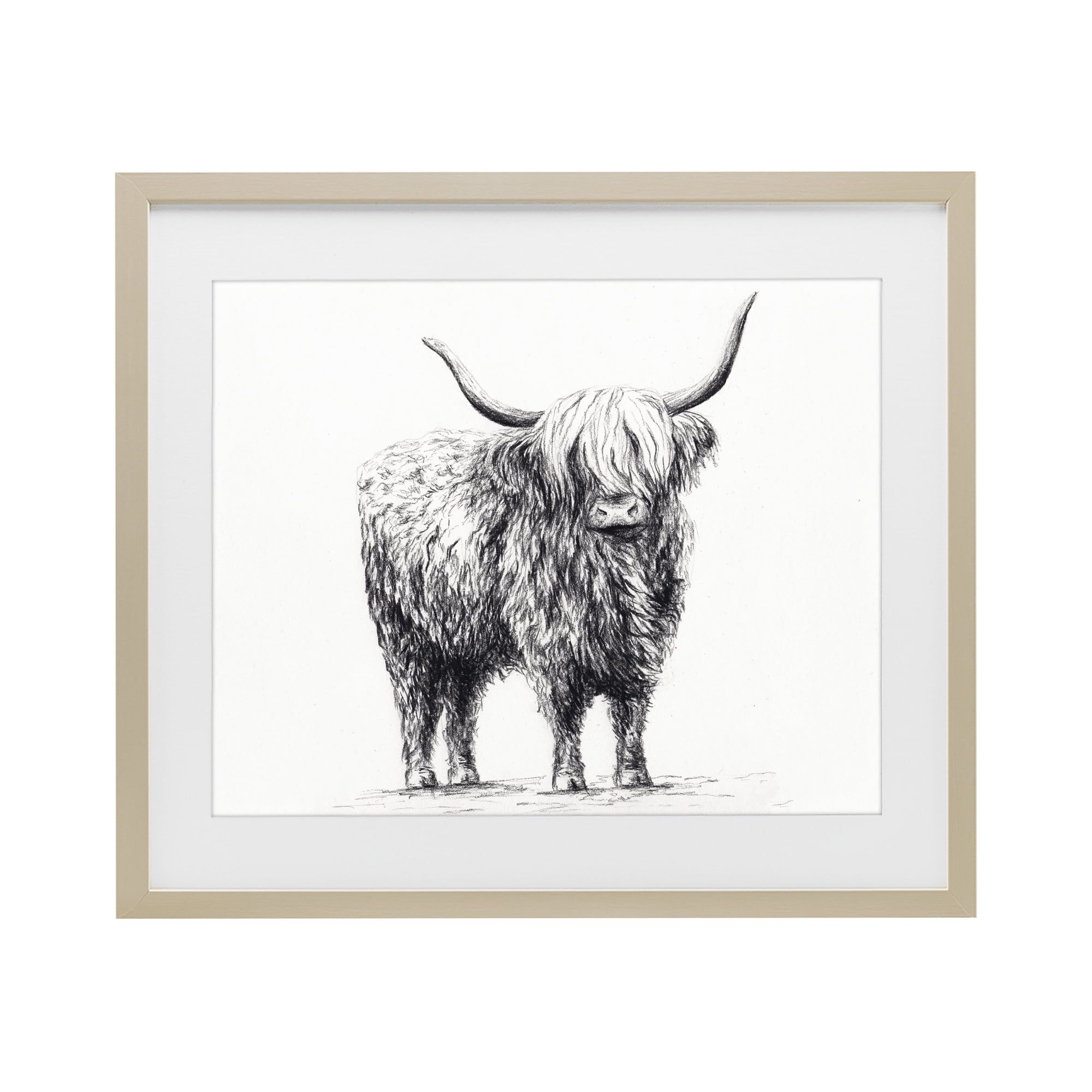 Stupell Industries Highland Cow in Charcoal Birch Framed Print Under Glass, design by Leah Noel Art