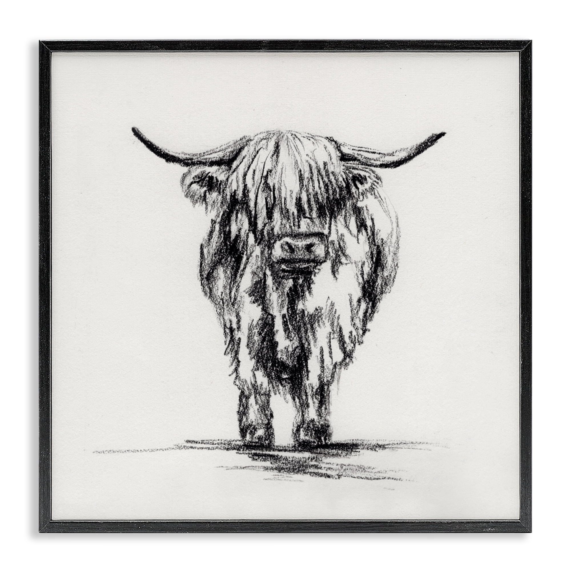 Stupell Industries Highland Cow in Charcoal Black Framed Giclee Art, design by Leah Noel Art